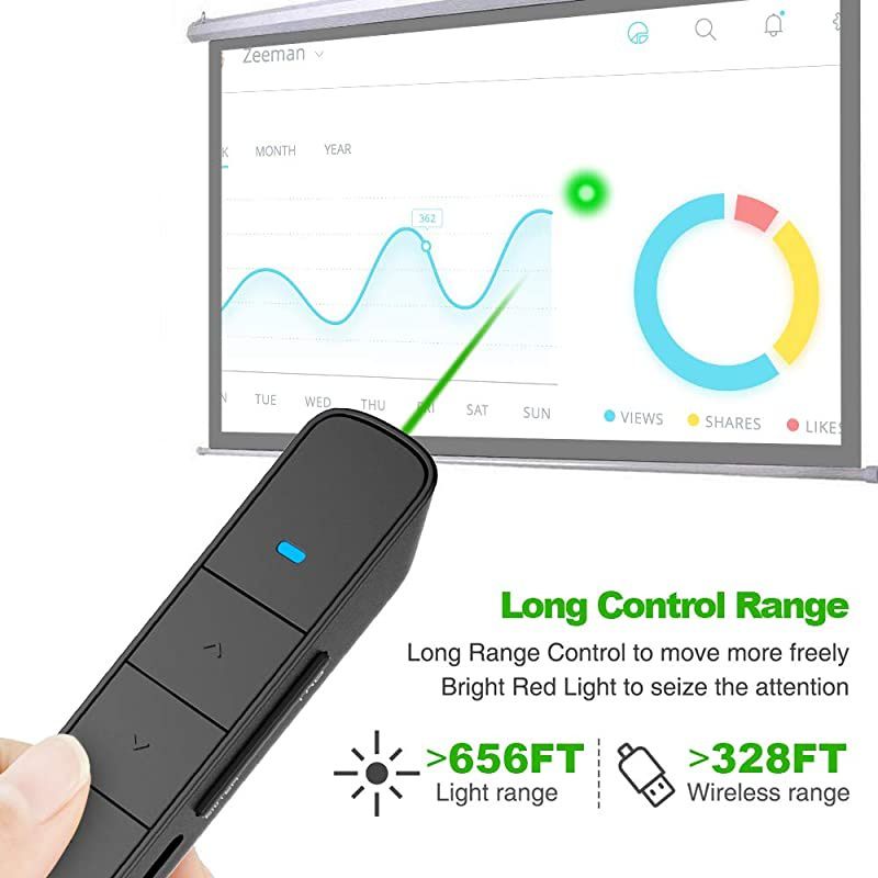 Built-in 16GB Memory,  N78 Presentation Clicker Green Light Pointer, 2.4 GHz Rechargeable Wireless Presenter Remote Clicker for PowerPoint Presentation Remote