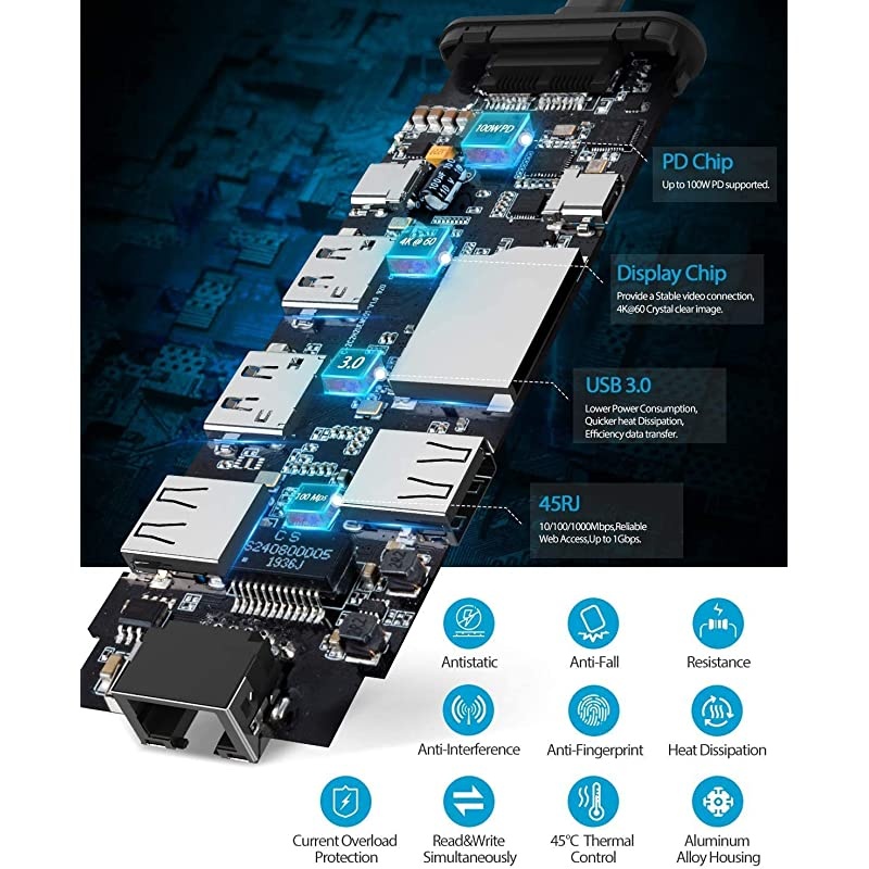 MacBook Pro Docking Station 4K Triple Display  9 in 2 Laptop Docking Station Compatible for MacBook ProAir Thunderbolt 3 Multiport Docker USB C Dongle 2HDMI PD30 SD TF Reader RJ45 2USB