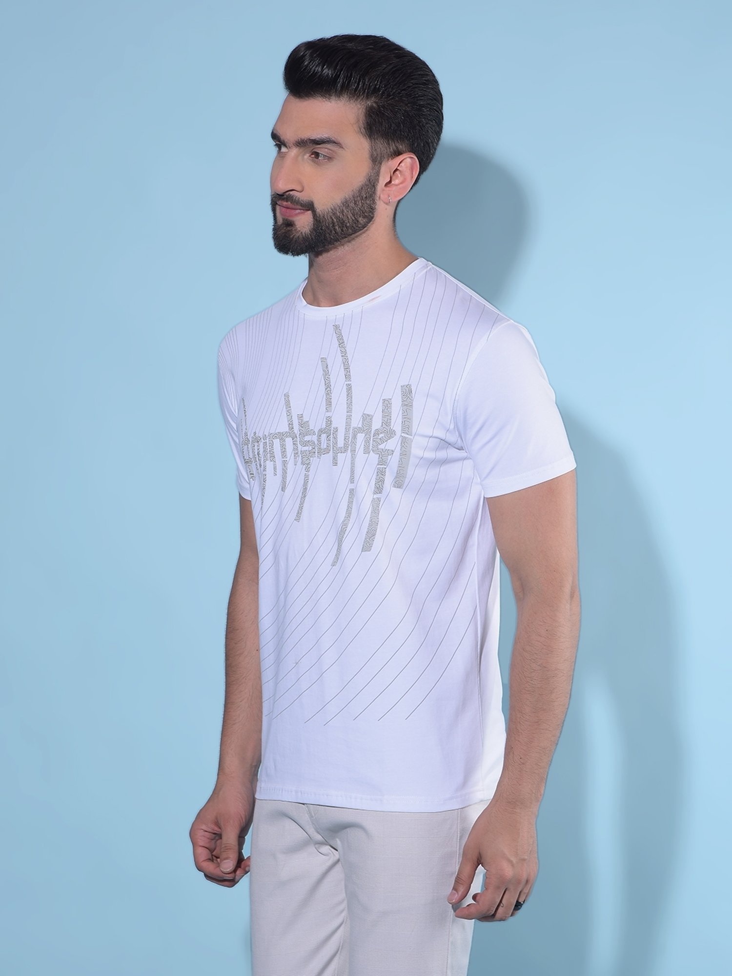 Crimsoune Club White Cotton Slim Fit Printed T-Shirt