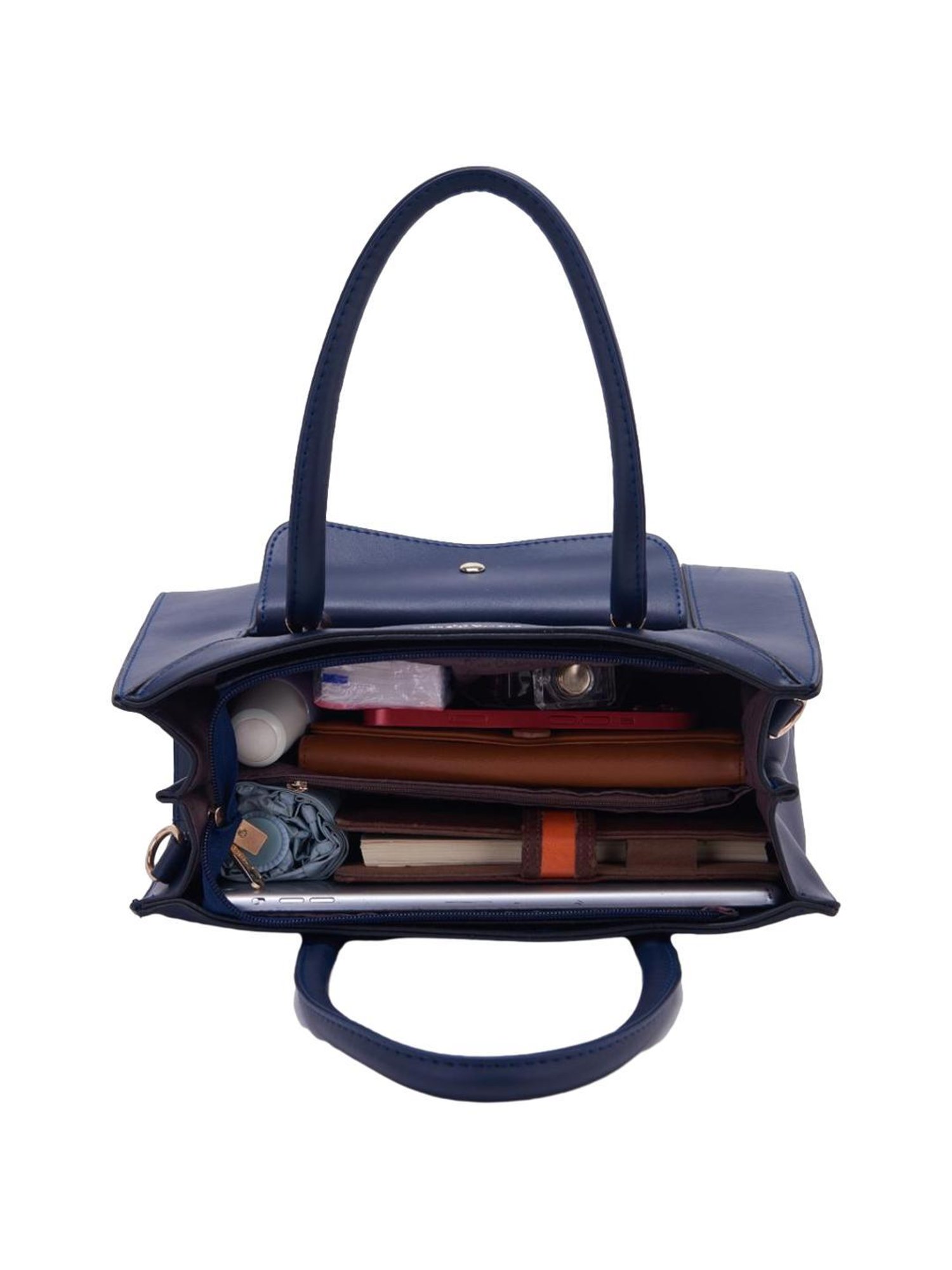 Pierre Cardin Navy Blue Solid Satchel Handbag