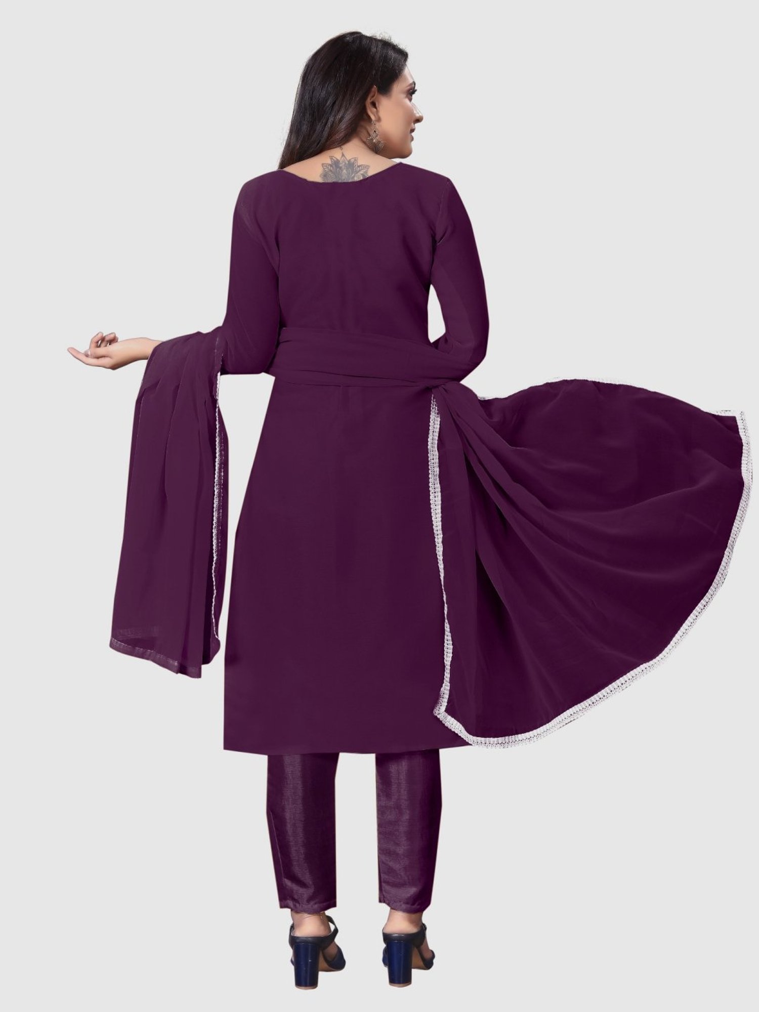 APNISHA Purple Embroidered Unstitched Dress Material