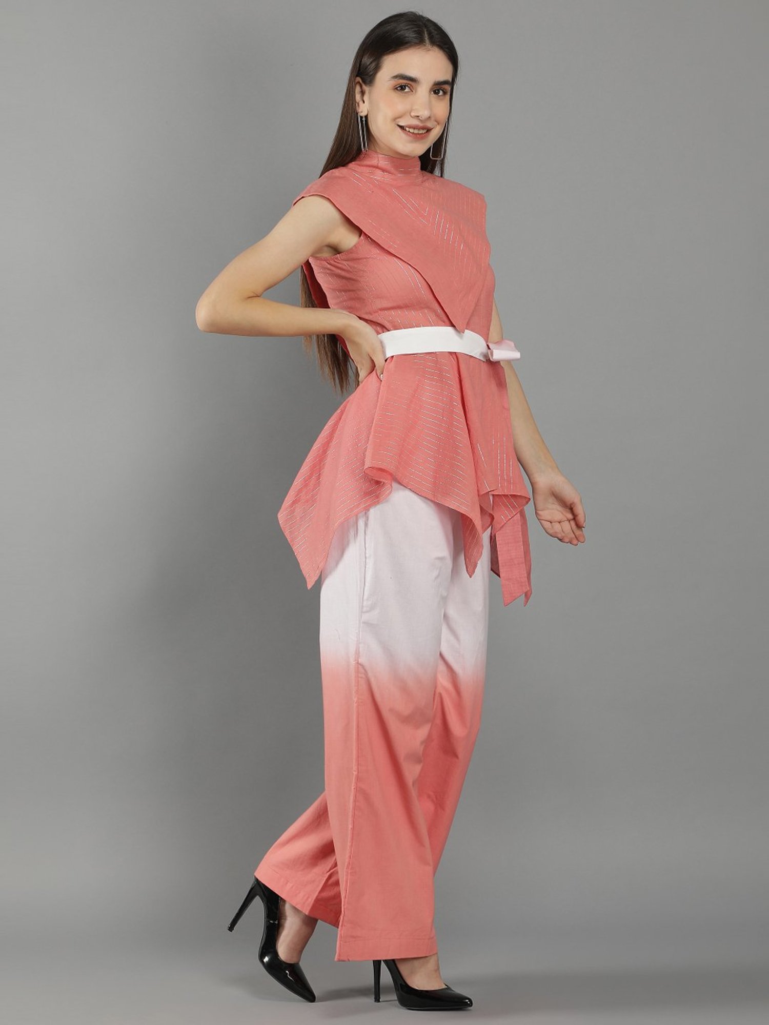 KAORI BY SHREYA AGARWAL Peach Cotton Striped Co-Ords Set