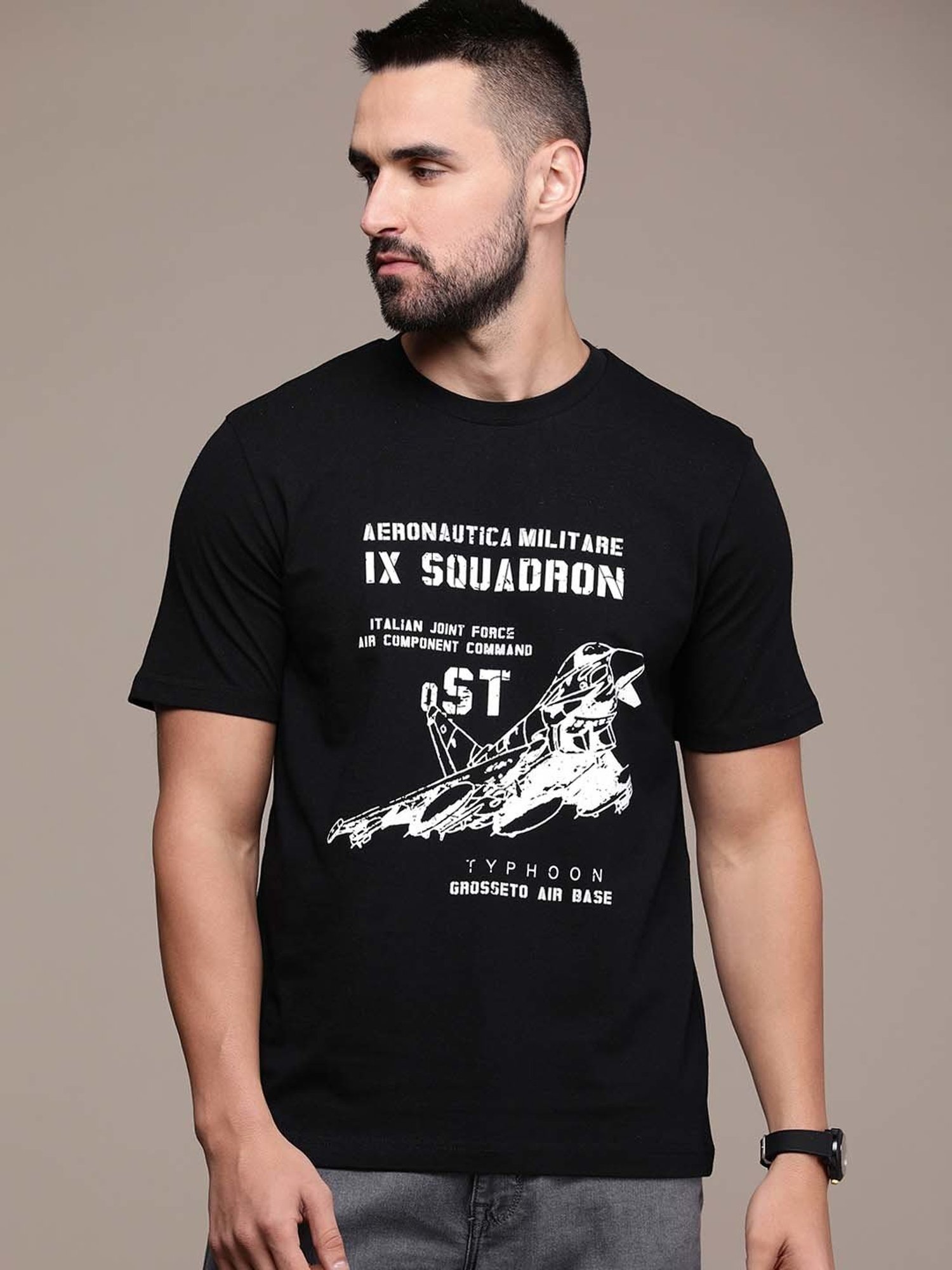 Burnt Umber Black Regular Fit Graphic Print Crew T-Shirt