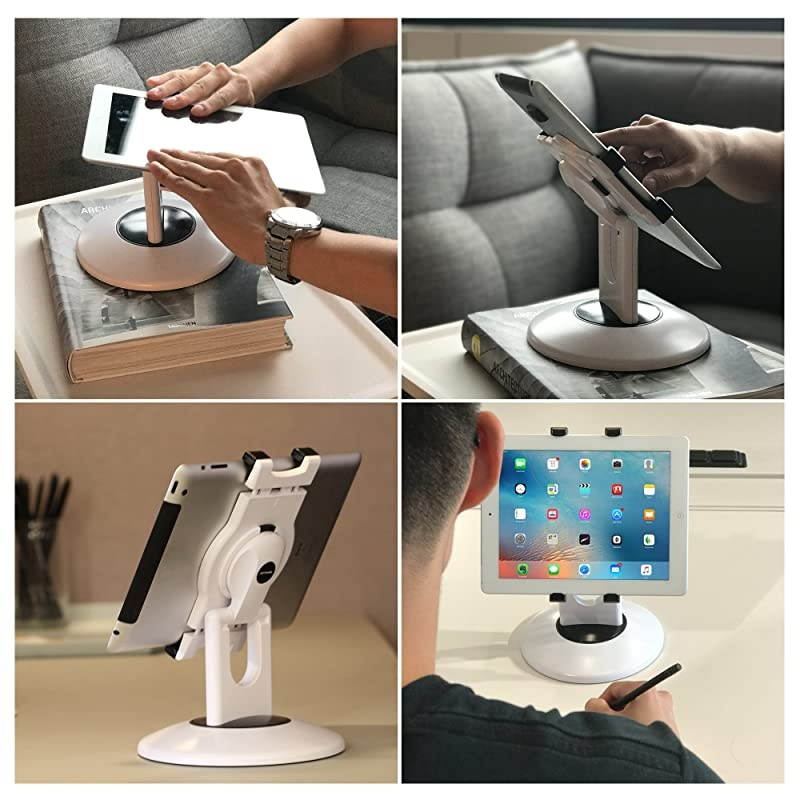 Retail Kiosk iPad Stand 360&deg; Rotating Commercial Tablet Stand 6135 Ipad Mini ProBusiness Tablet Holder Swivel Design for Store POS Office Showcase Reception Kitchen Desktop White