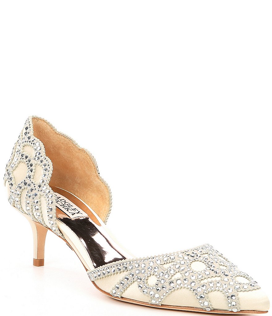 Badgley Mischka Ginny Satin And Suede Jeweled d'Orsay Pumps
