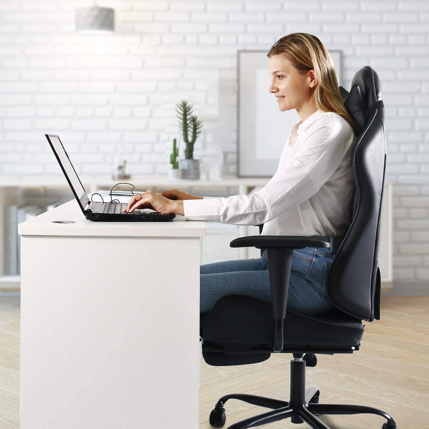 SMUGDESK Gaming Chair with Footrest Racing Style Recliner with Lumbar Support, Ergonomic Office Armchair for Computer PU Leather High Back Desk Chair Headrest Swivel Rocking Desk Chair, Blue