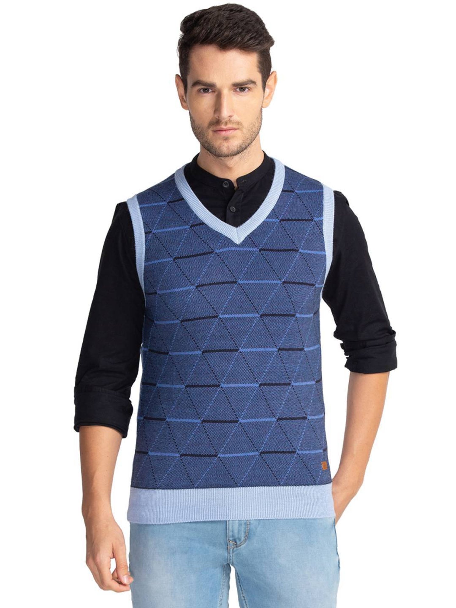 Parx Blue Regular Fit Argyle Sweaters