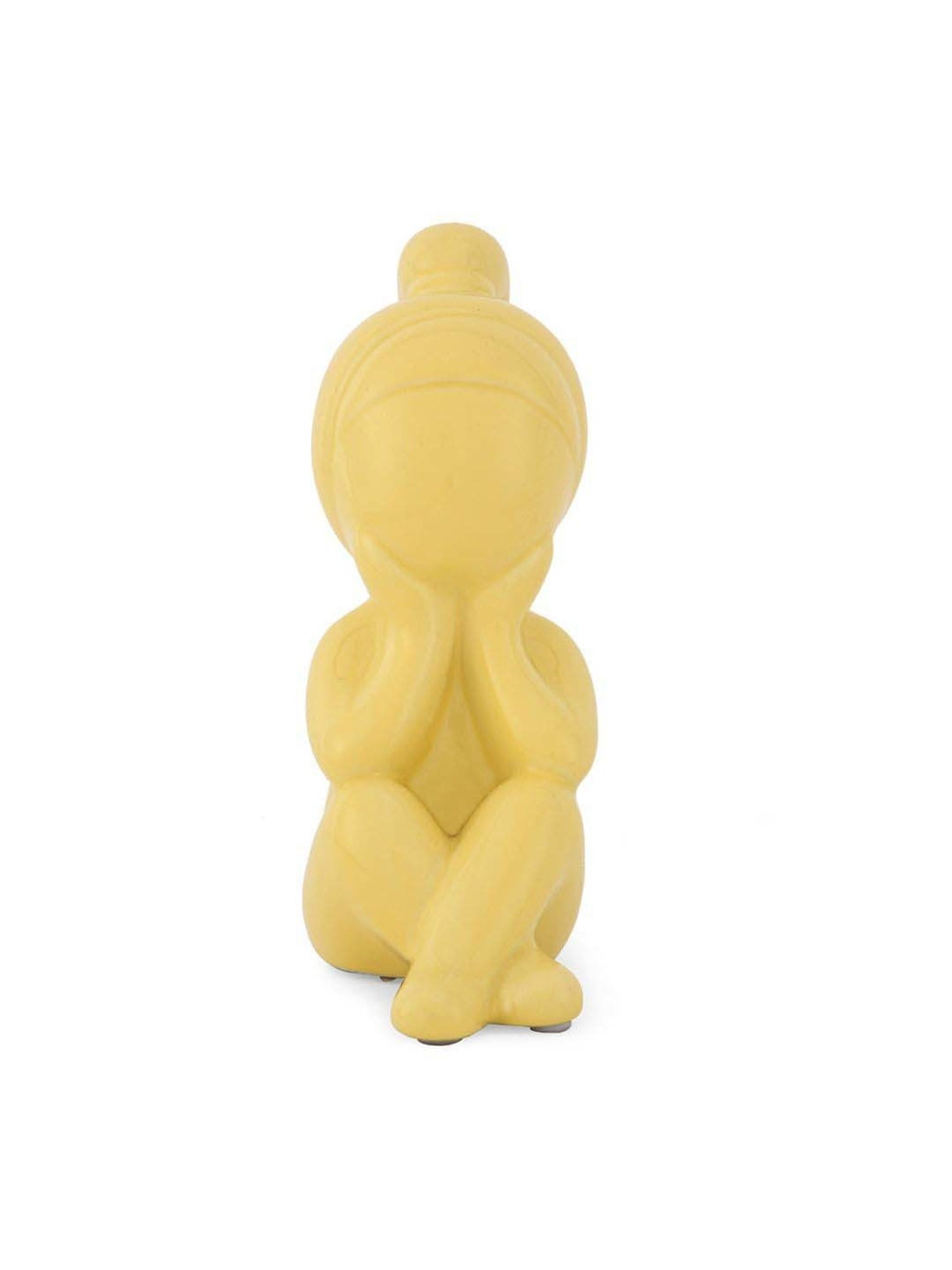 @home Yellow Resin Girl Sitting With Hand On Chin Decorative Showpiece