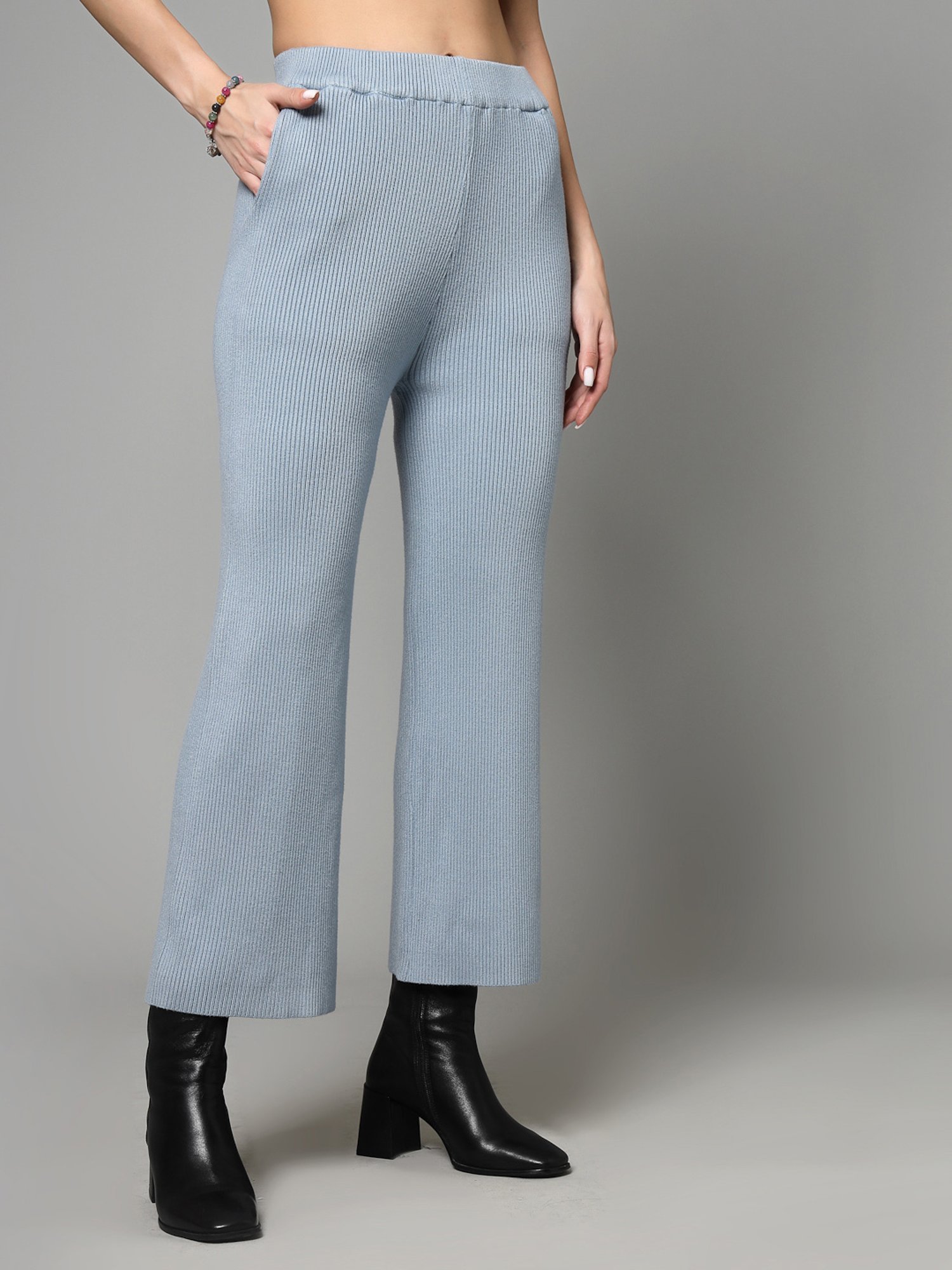 Mafadeny Sky Blue Regular Fit Mid Rise Palazzos