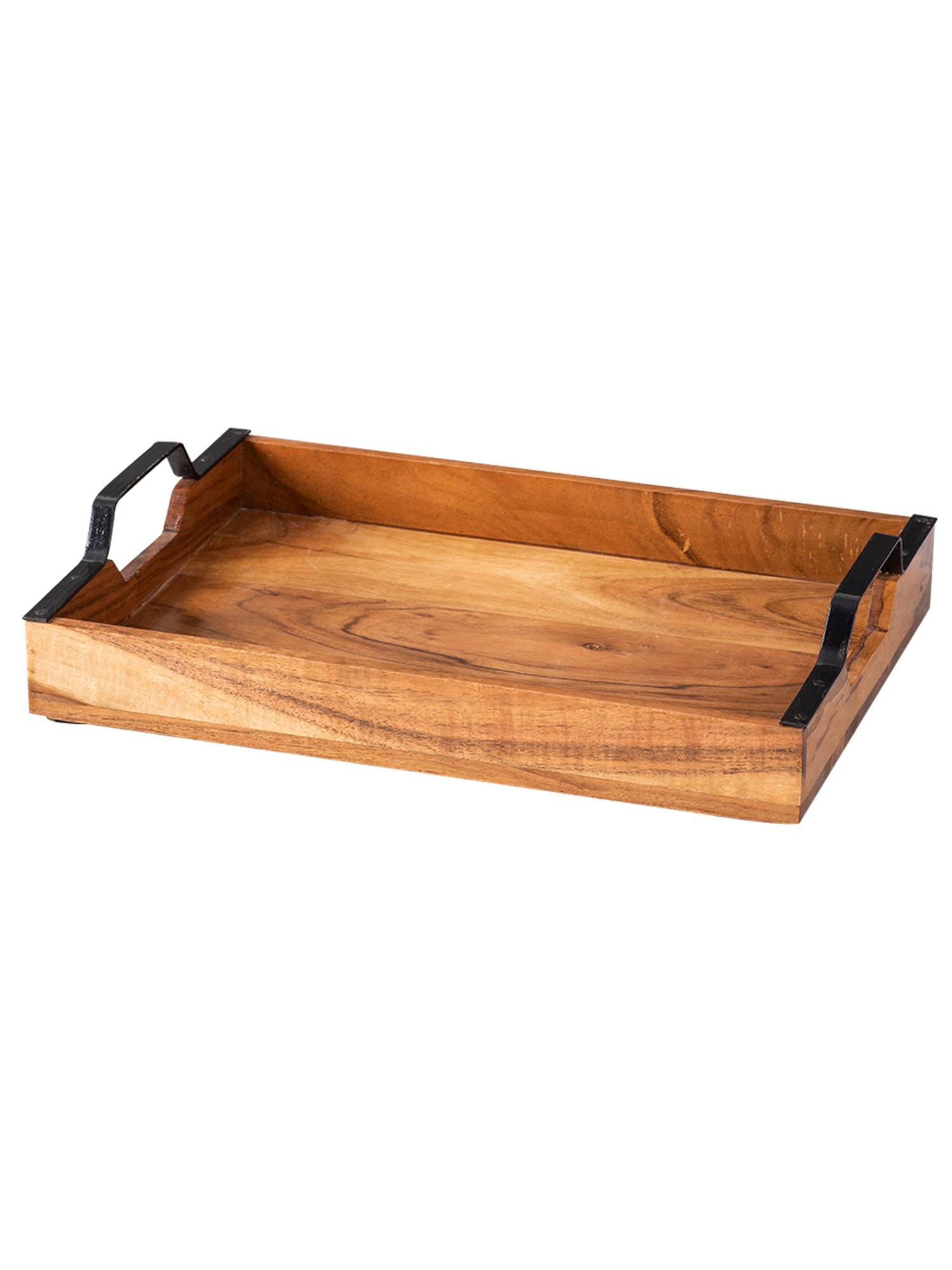 Nestroots Brown Wood Serving Tray & Cutlery Holder Combo