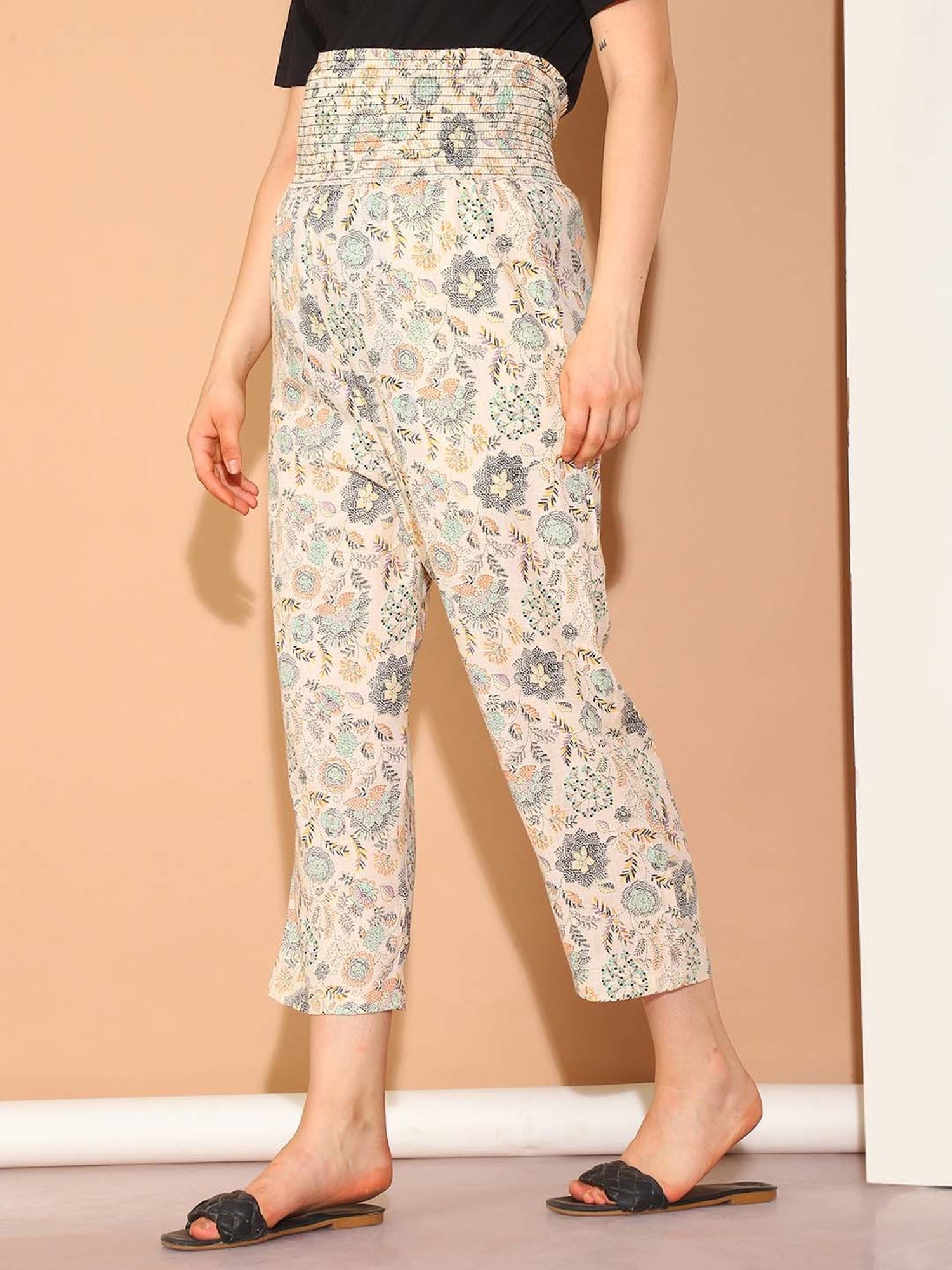 Moms Maternity Beige Floral Print Maternity pants