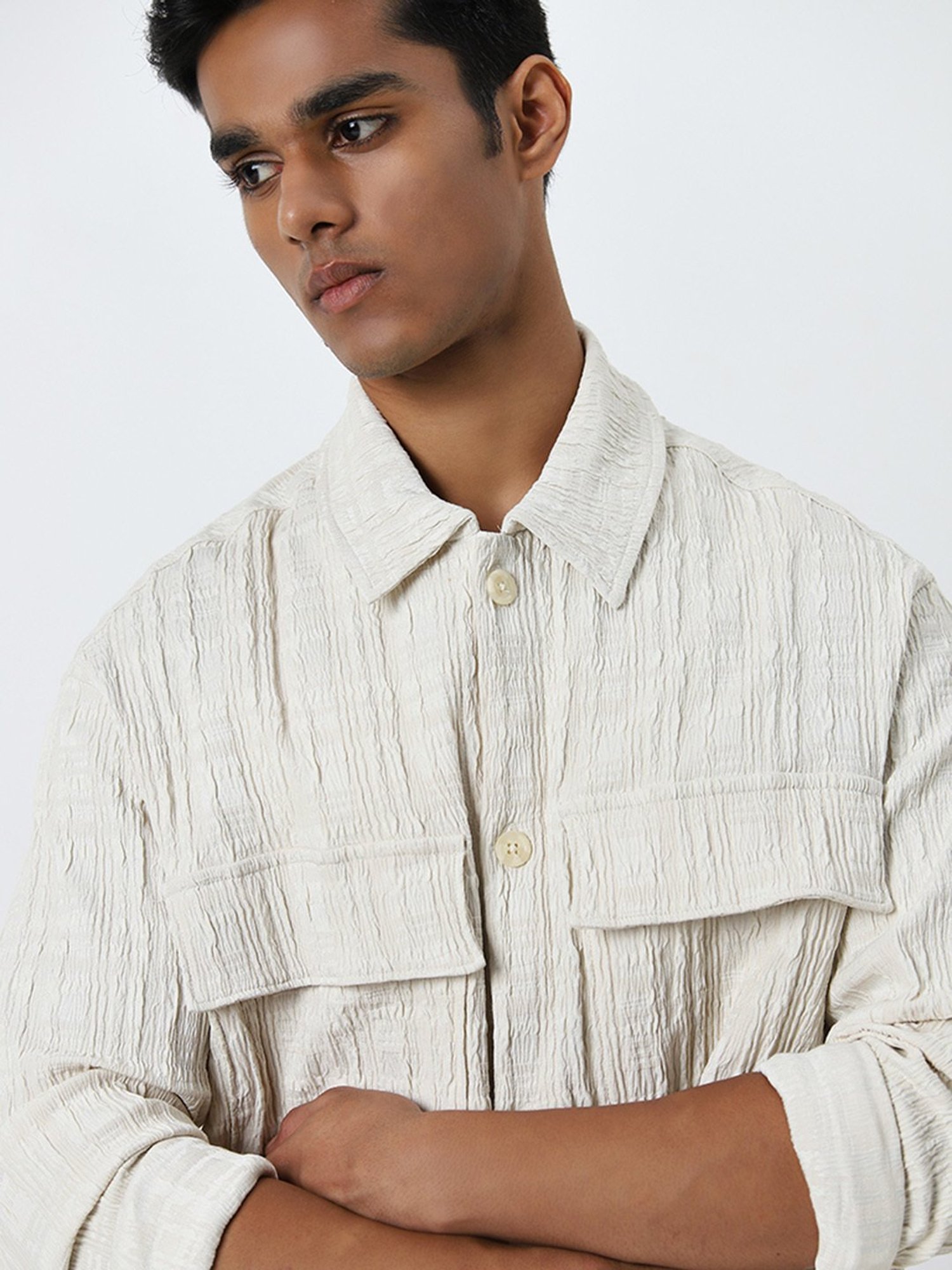 Nuon by Westside Off-White Textured Relaxed-Fit Jacket
