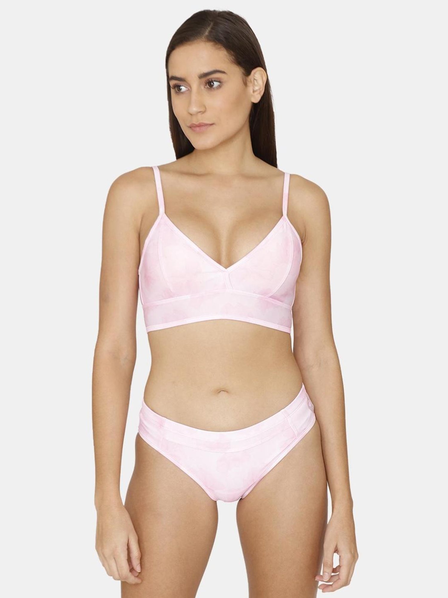 Zelocity by Zivame Light Pink Abstract Print Bikini Set
