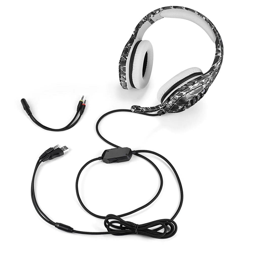 J1 Gaming Headset with Microphone LED Light Camouflage Wired PC Gaming Headphones Adjustable Headband for Computer