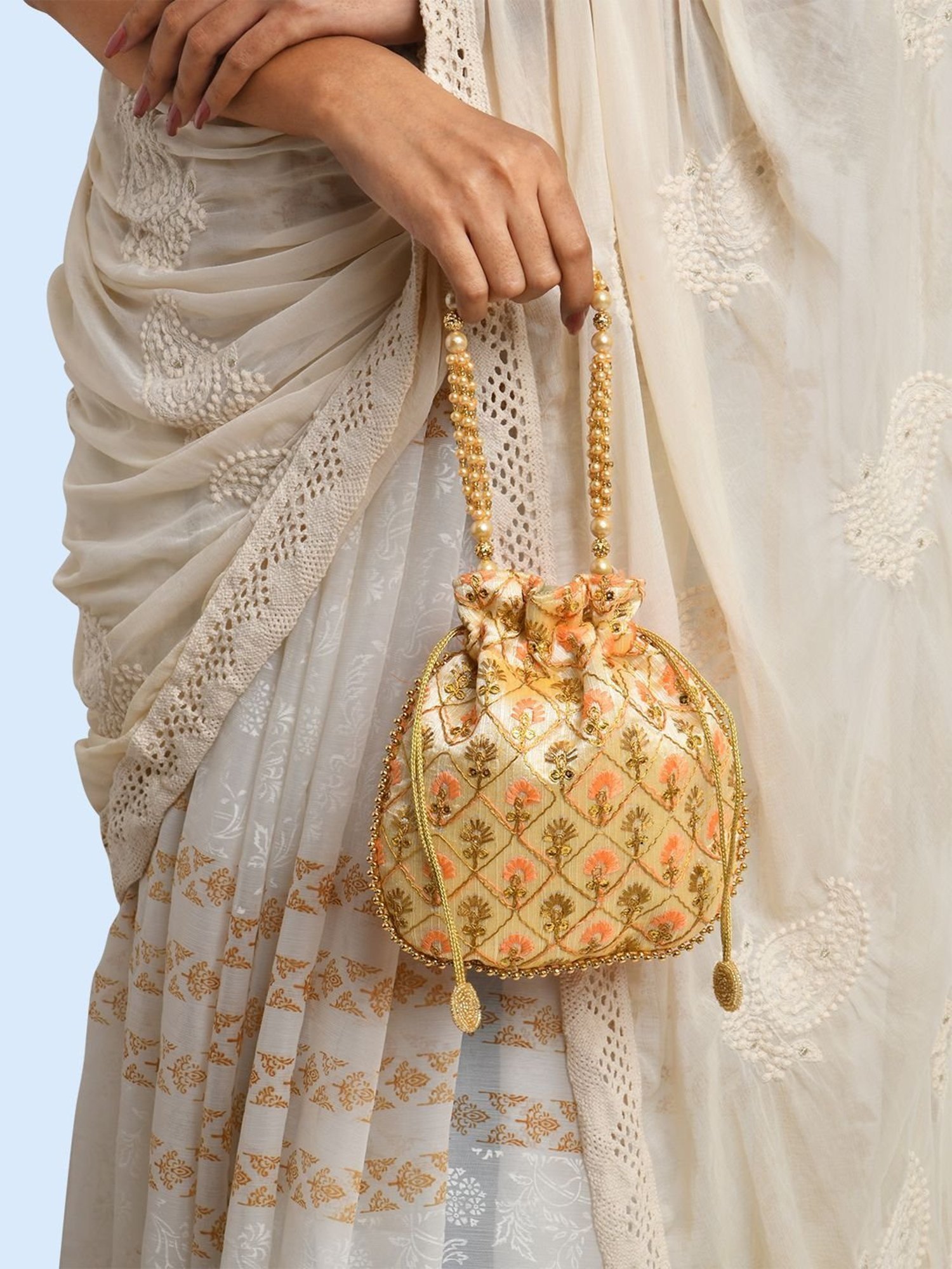 Lavie Beige & Peach Fabric Potli