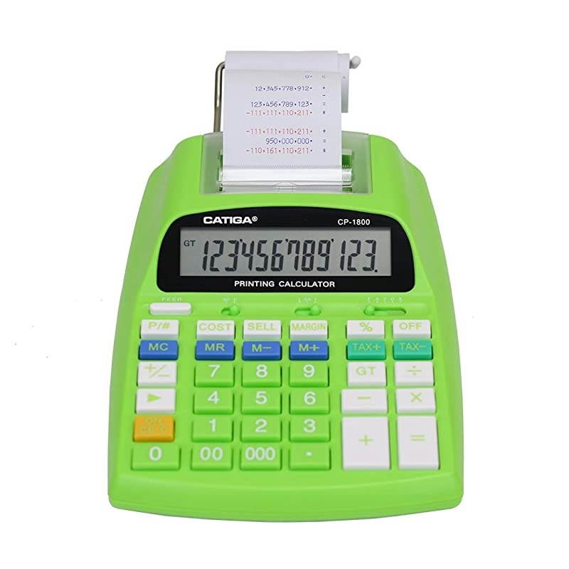 12-Digit Desktop Regular Calculator with Printing Function, Two Color,2.03 Lines/sec, with AC Adapter, CP-1800 for Home/Office
