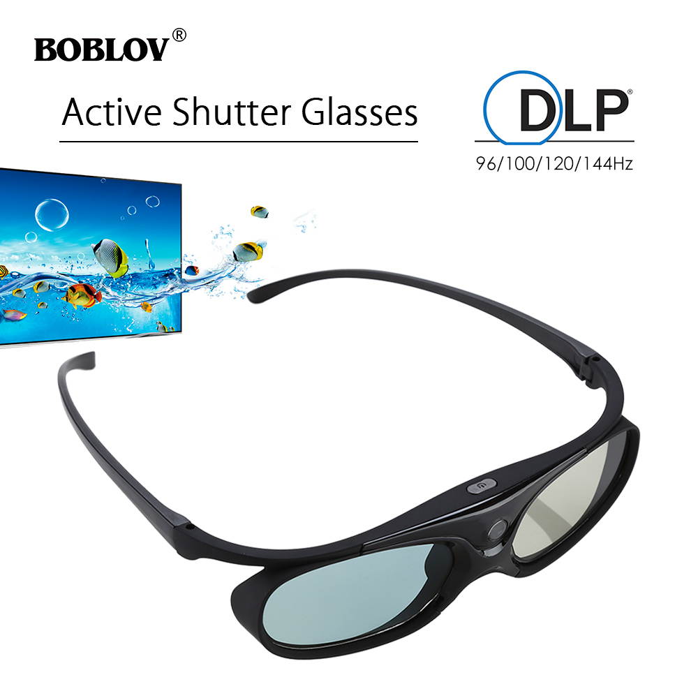 BOBLOV JX-30 3D Active Shutter Glasses DLP-Link 96Hz/144Hz USB Rechargeable Home Theater Black For BenQ Dell Acer Optama Sony Projector BLACK