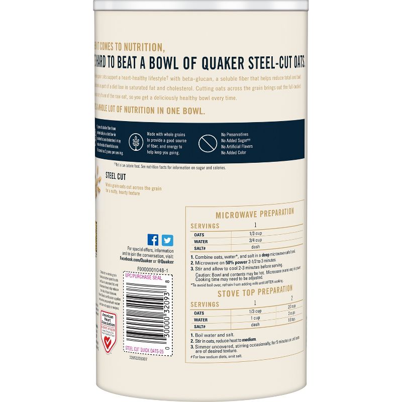 Quaker 100% Whole Grain Steel Cut Oats Canister- 25oz