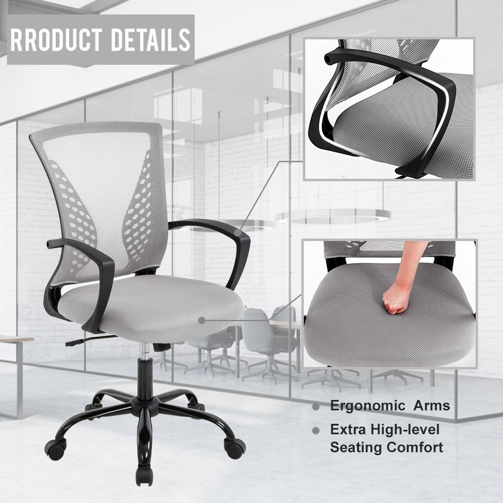Office Chair Ergonomic Desk Chair Mesh Computer Chair with Lumbar Support Armrest Mid Back Rolling Swivel Task Adjustable Chair for Women Adults, Grey