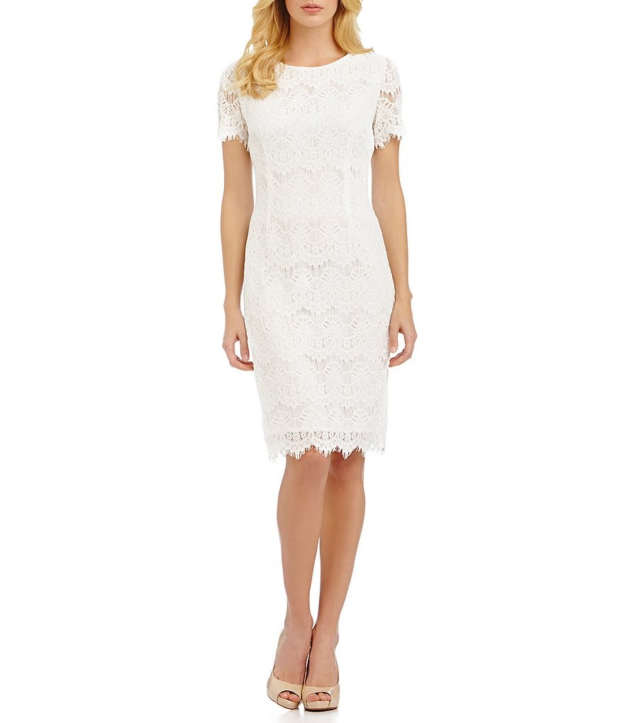 Preston & York Felicia Short Sleeve Round Neck Lace Sheath Dress