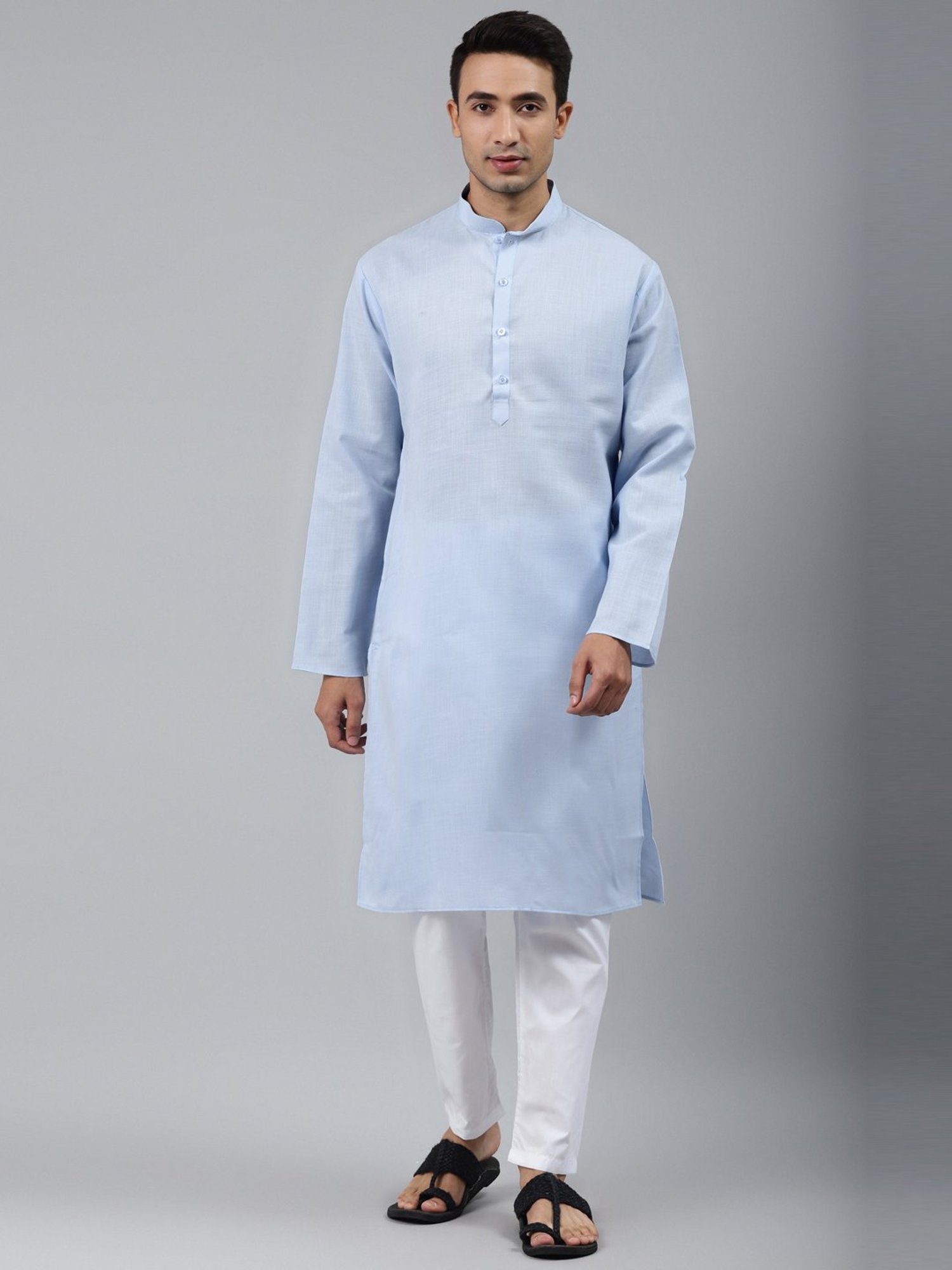 ManQ Sky Blue Regular Fit Ethnic Wear