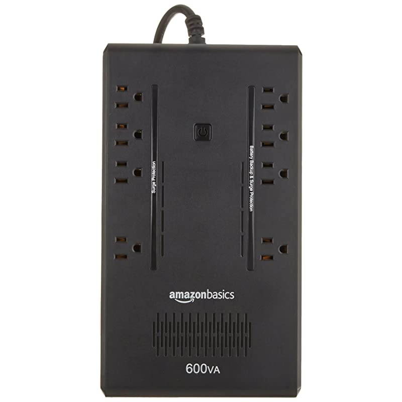 Basics Standby UPS 600VA 360W Surge Protector Battery Backup, 8 Outlets
