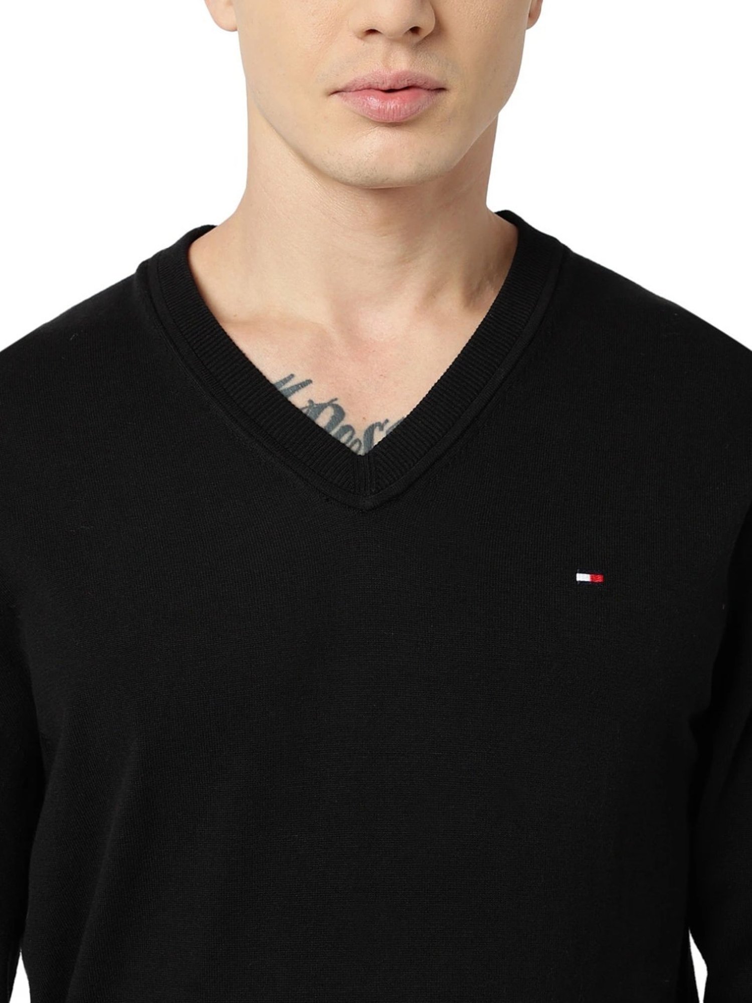 Tommy Hilfiger Black Cotton Regular Fit Sweater