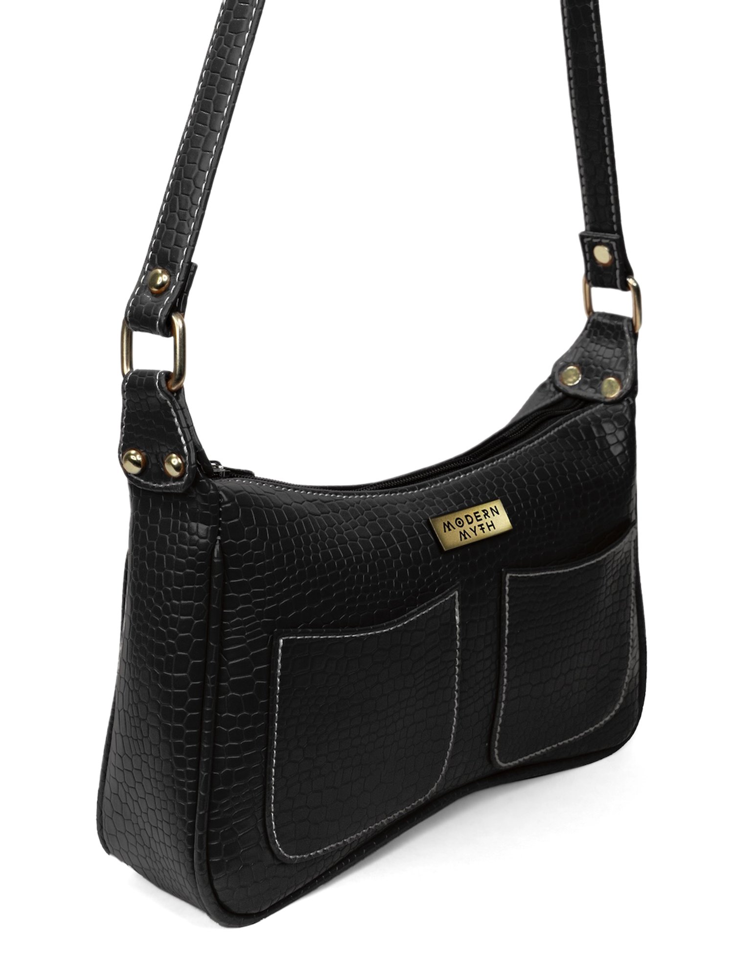 Modern Myth Retro Black Textured Medium Shoulder Bag