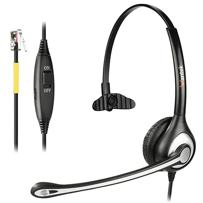 Corded Telephone Headset Monaural with Noise Canceling Mic Work for Yealink T19P T20P T21P T22P T26P T28P Avaya 1608 9640 Cisco 7905 Grandstream Snom AltiGen Panasonic KXT IP PhonesF600Y1