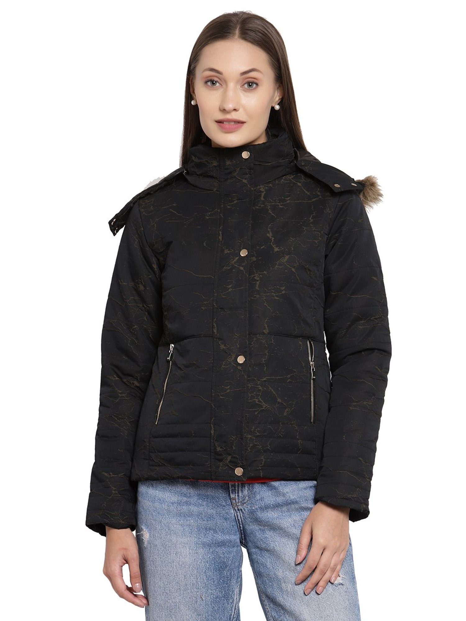 Juelle Black Printed Full Sleeves Jacket