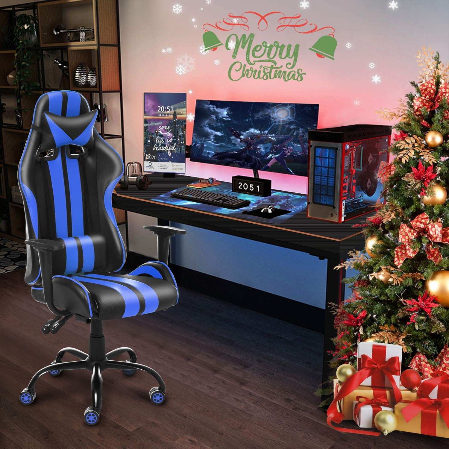 Racing Style PC Computer Chair,Video Gaming Chair,Ergonomic Office Chair for Christmas Birthday Gifts for Adults Teens(Caribic Blue)