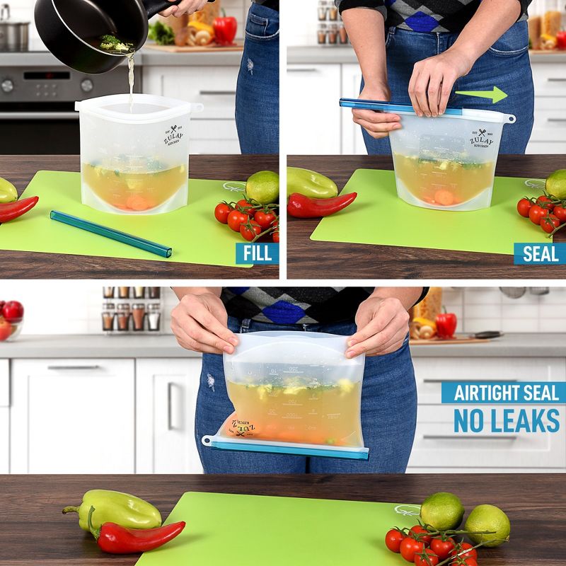 Reusable Silicone Food Storage Bags - 4-pack Food Grade Eco-Friendly Preservation Airtight Seal Bags For Storing Food Vegetables Fruits, Liquids and More