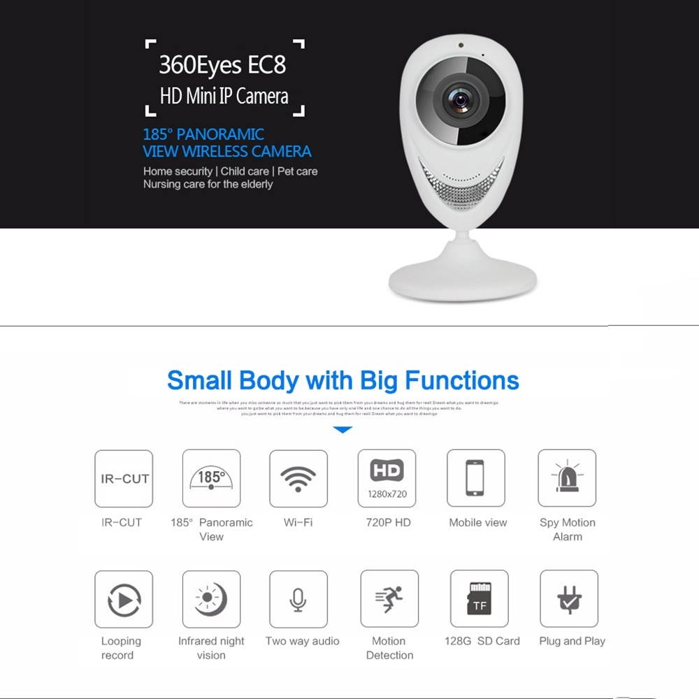 Zgeer 2 Megapixel Panoramic Webcam Smart Wireless Wifi Home Fisheye Camera Surveillance