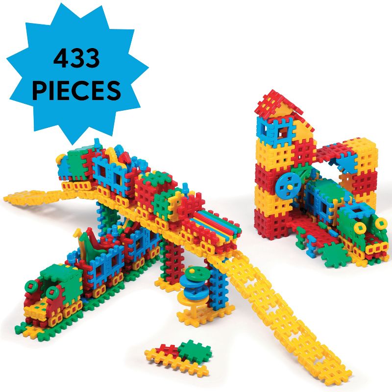 ECR4Kids Train Station Interlocking Waffle Blocks Building Set, STEM Toy for Kids, 433 Piece - Assorted