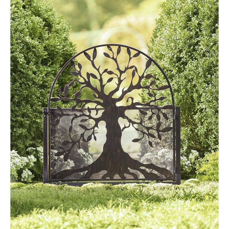 Plow & Hearth - Arched Metal Weather-Resistant Garden Gate with Symbolic Tree of Life Design