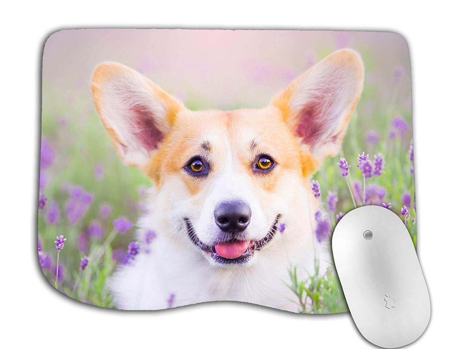 Cute Corgi Dog Mouse Pad Curve Mosue Pad Gaming Mouse Pad Non-Slip Mouse Pad for Girls (Cute Dog and Lavender)