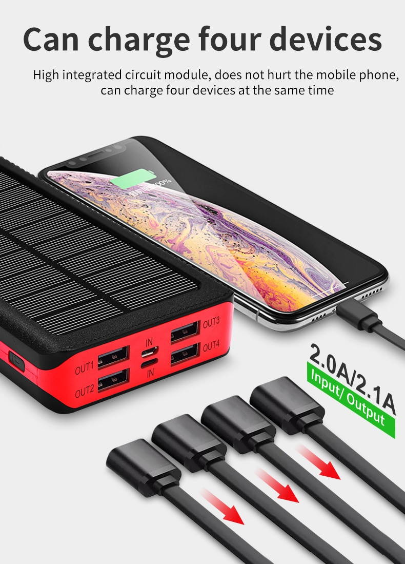 15000mAh Wireless Solar Power Bank Portable Charger Large Capacity 4 USB External Battery LED Fast Charging for Xiaomi IPhone