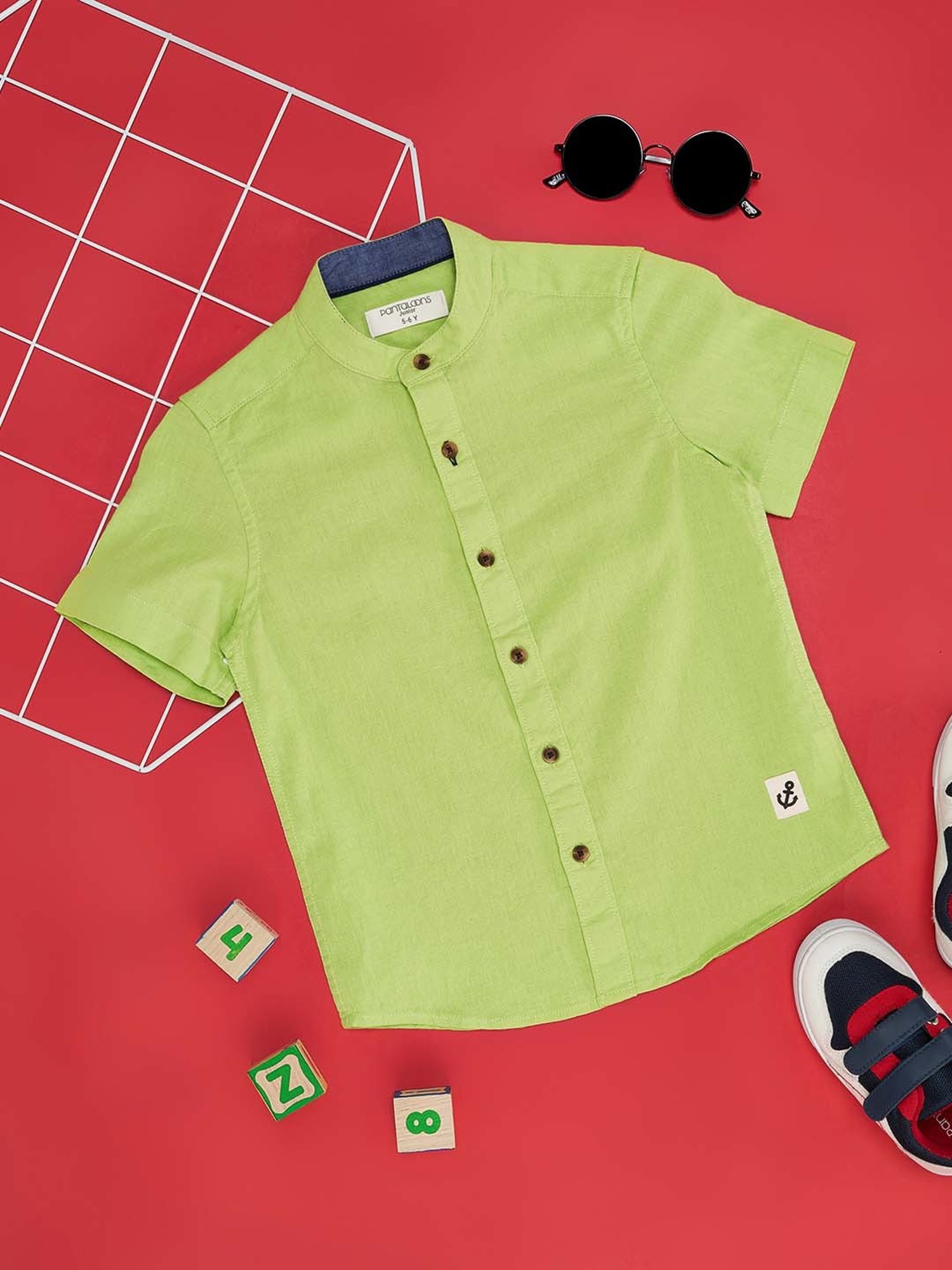 Mothercare Kids Blue Cotton Self Pattern Full Sleeves Shirt