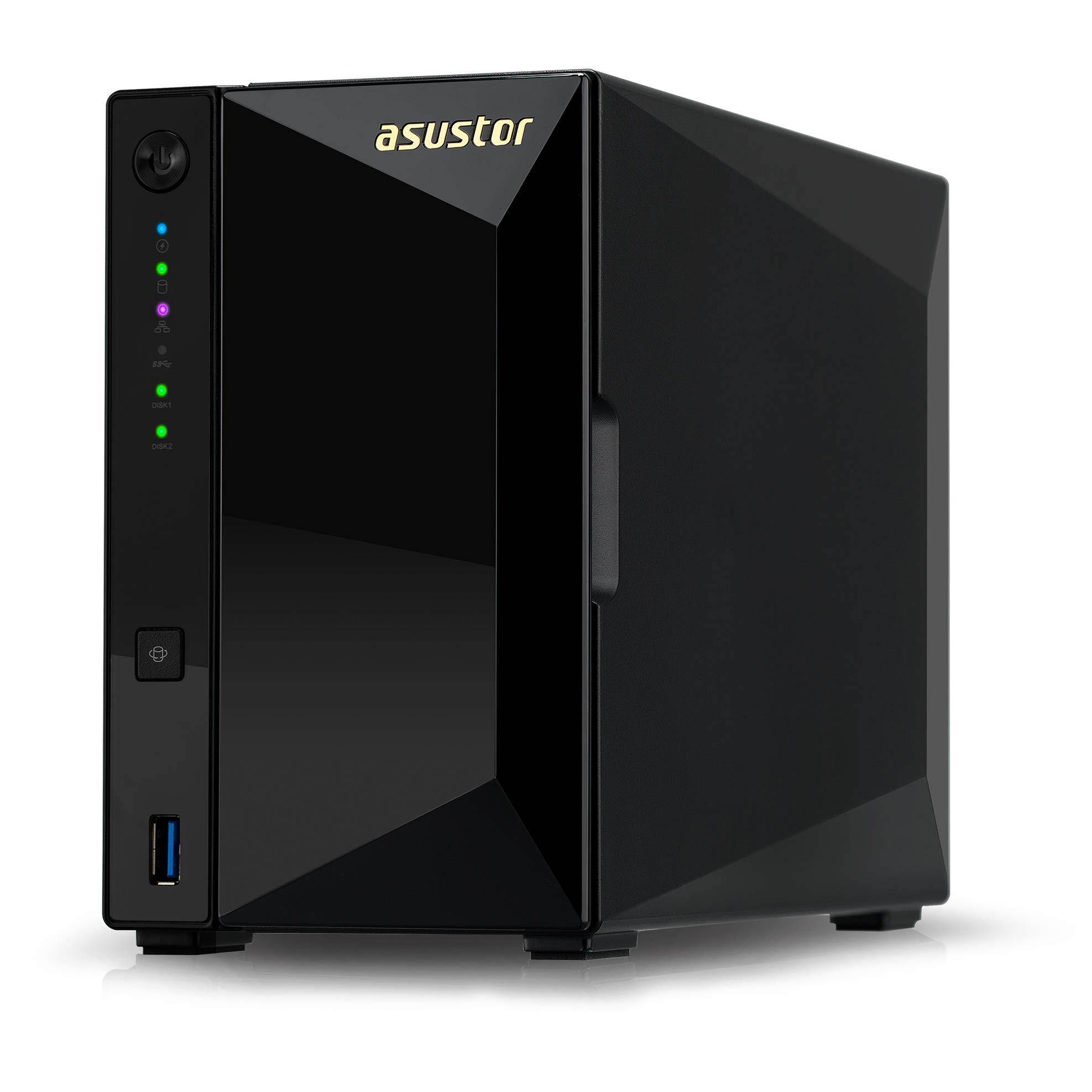 Asustor AS4002T | Network Attached Storage + Free exFAT License | Personal Private Cloud | Home Media Server | 10GbE Port, 1.6GHz Dual-Core, 2GB RAM DDR4 (2 Bay NAS)