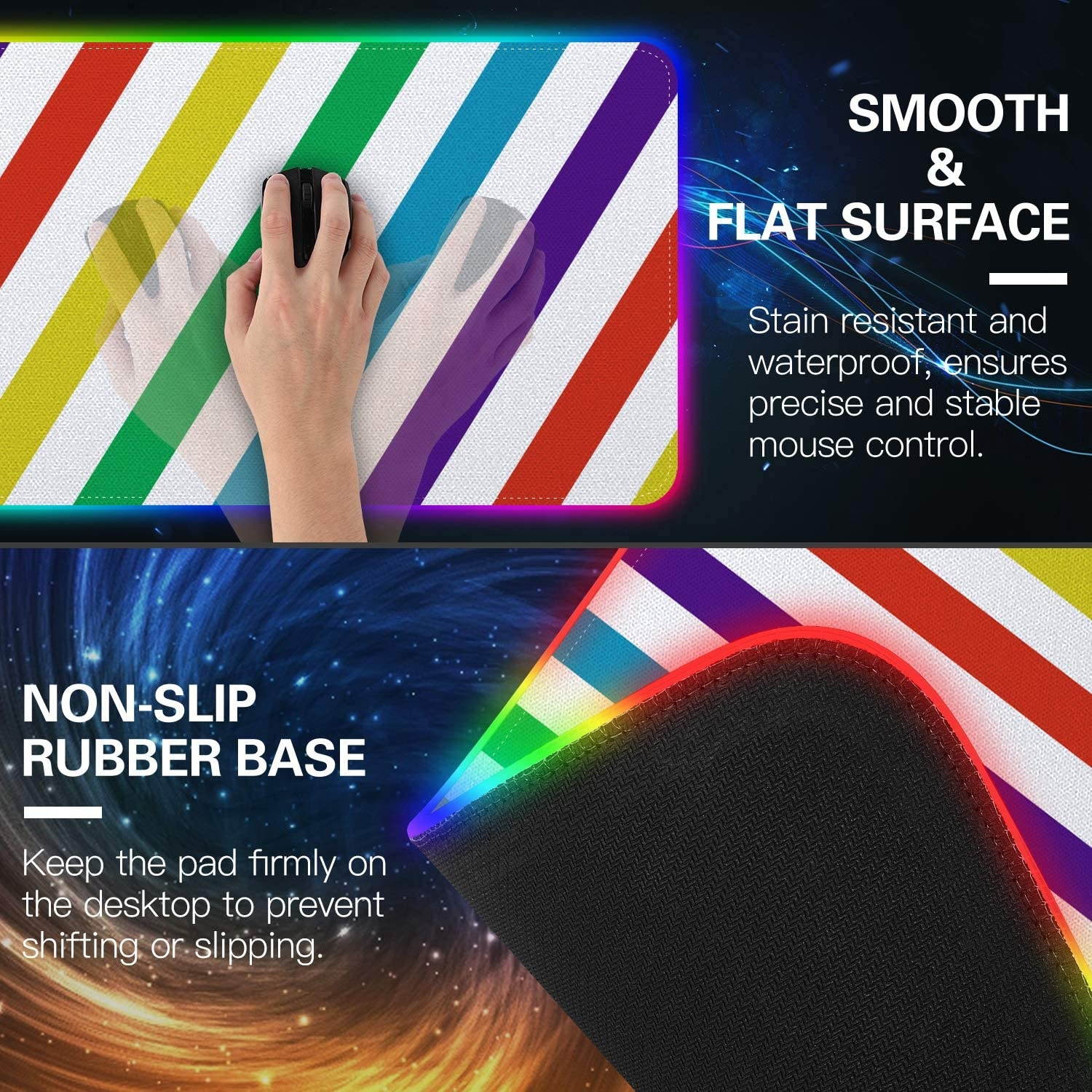 MoKo RGB Gaming Mouse Pad, Large Extended Glowing Led Mousepad with 15 Lighting Modes and USB 2.0 Port, Non-Slip Rubber Base Computer Keyboard Pad Mat for Gamer, 32.09 x 12 x 0.16 Inch - Rainbow