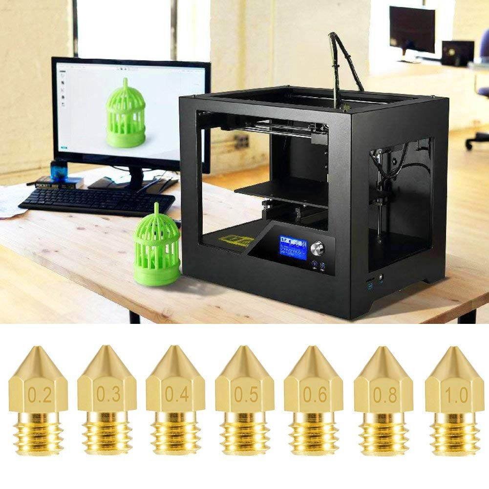 22 Pieces 3D Printer Nozzles MK8 Nozzle 0.2mm, 0.3mm, 0.4mm, 0.5mm, 0.6mm, 0.8mm, 1.0mm Extruder Print Head with Free Storage