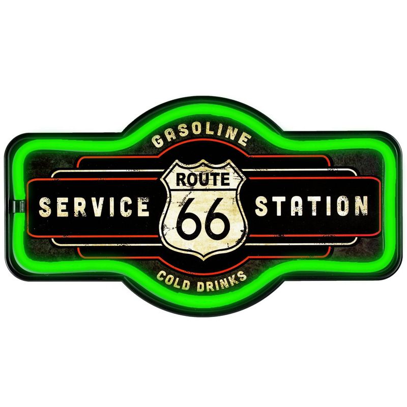 Vintage Route 66 Service Station LED Neon Light Sign Wall Decor Green/Black - Crystal Art Gallery