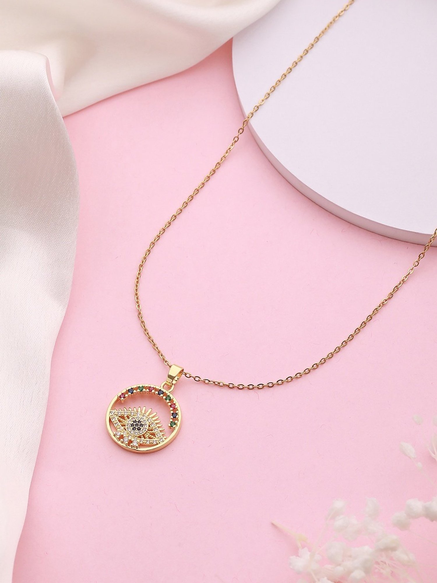 Aatmana Gold-Plated Evil Eye CZ-Studded Pendant with Chain