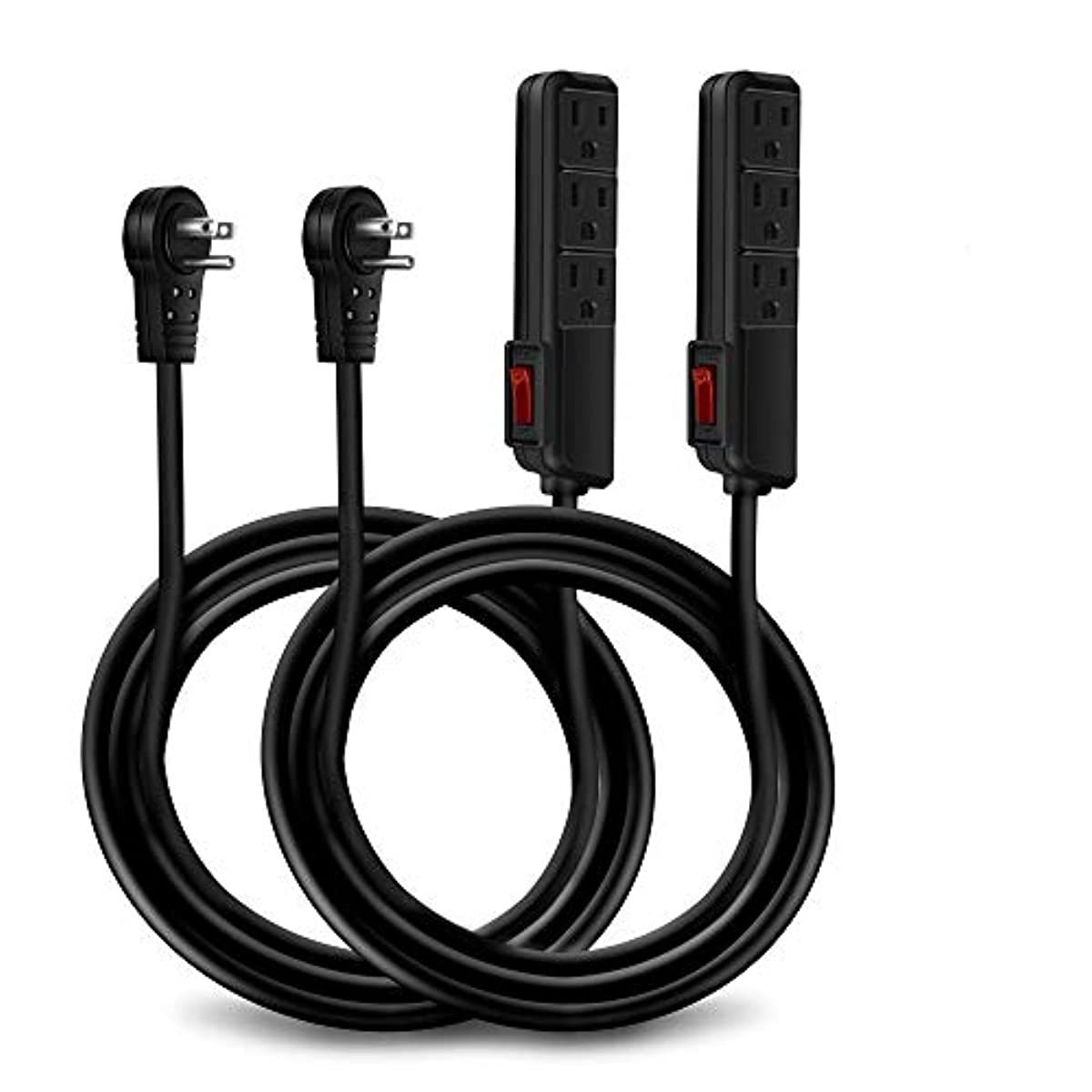 Nekteck [UL Certified] 6 Feet Power Strip Extension Cord [2 Pack] 360 Degree Rotating Angled Flat Plug with 6 Electrical Power Outlets, 14AWG 3 Prong Grounded Wire