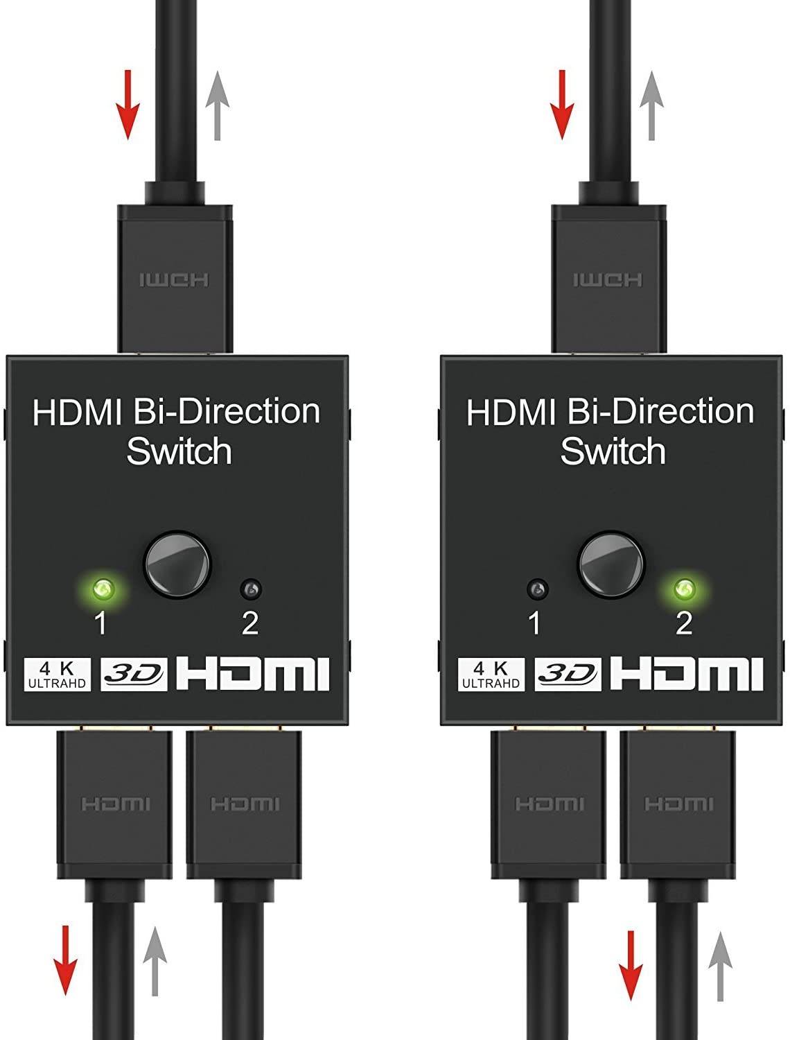 HDMI Switch Bi-directional HDMI Splitter Manual HDMI Switcher 2 In 1 Out or 1 Input 2 Output Supports HD/4K/3D/1080P, for Xbox/PS4/PS3/Roku/Blu-Ray player/DVD/HDTV