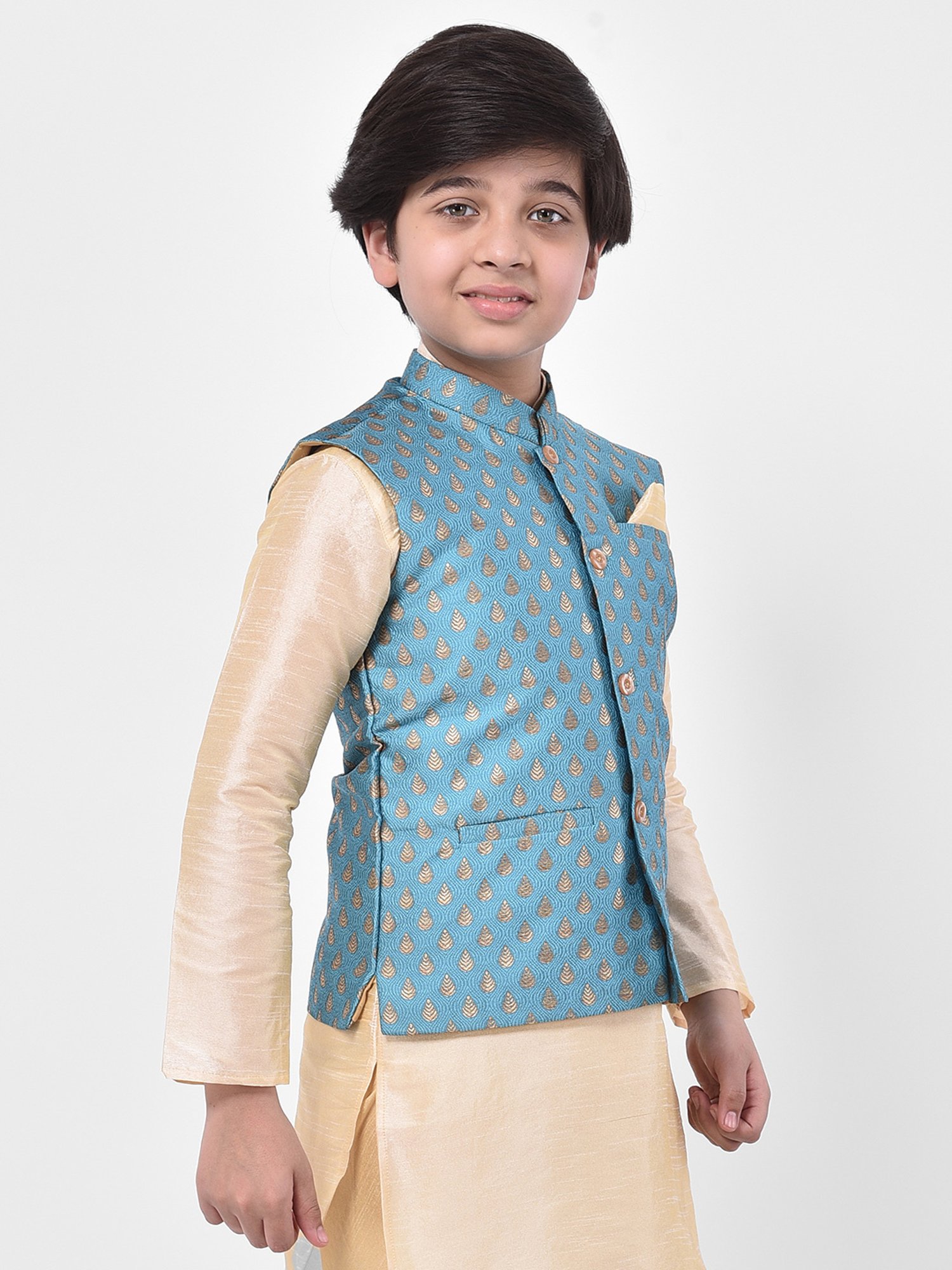 Deyann Kids Blue Embroidered Nehru Jacket