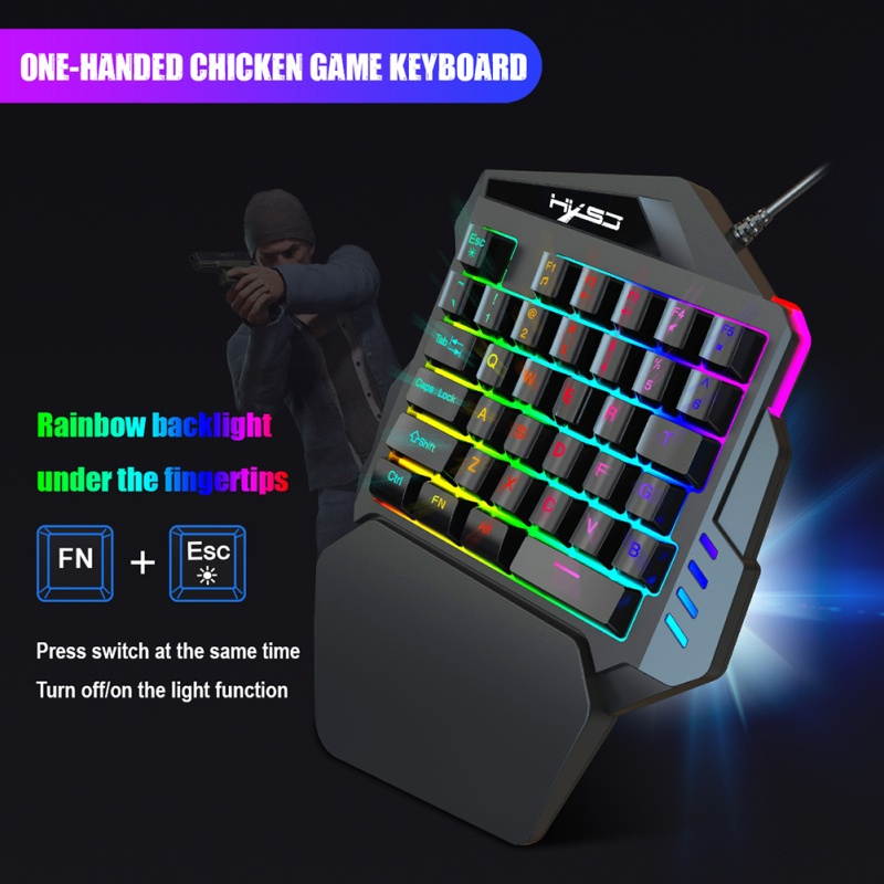 HXSJ J50 USB RGB Colorful Backlight Single Hand Wired Gaming Keyboard Mouse Set