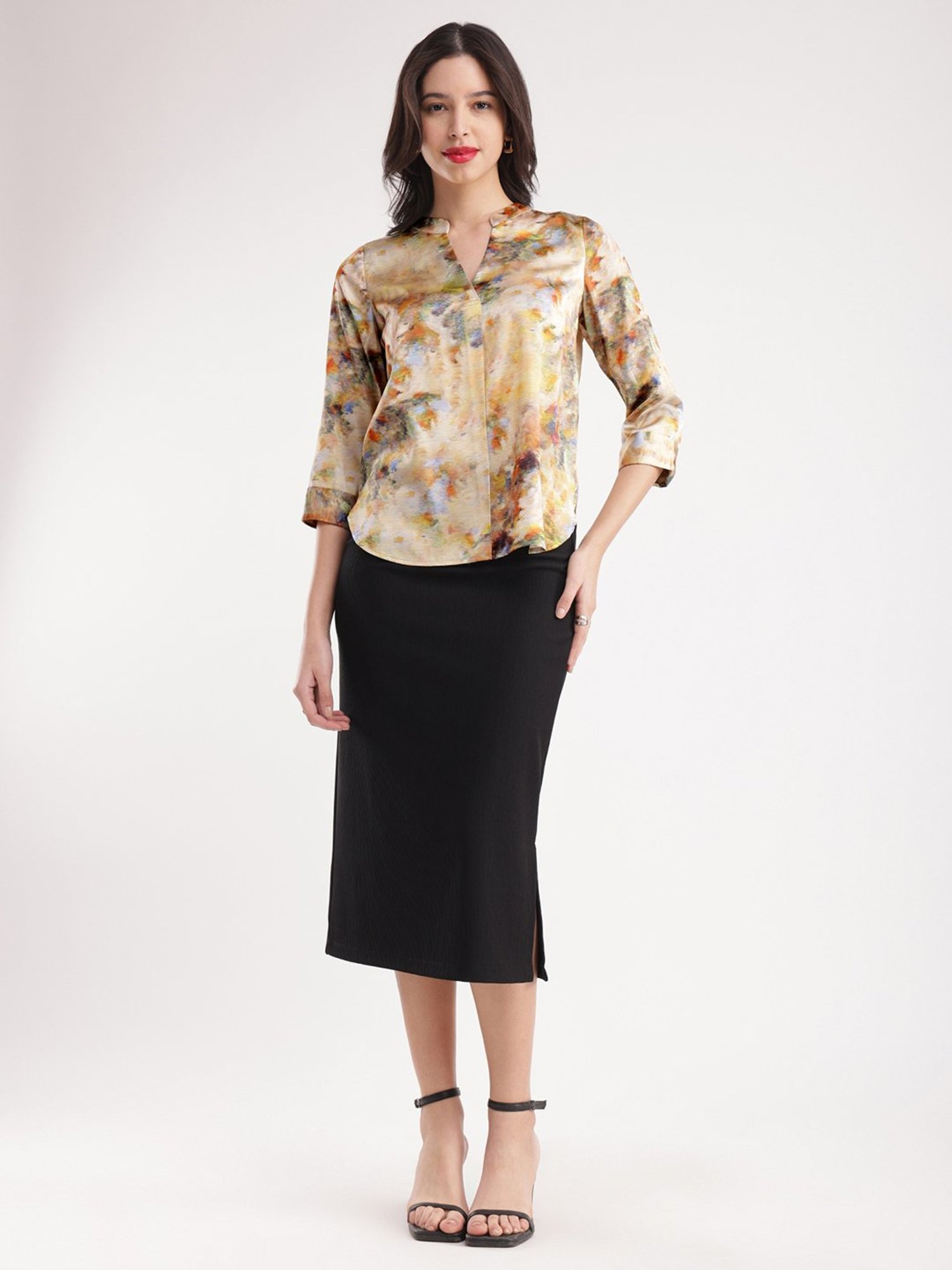 Fablestreet Beige Floral Print Top