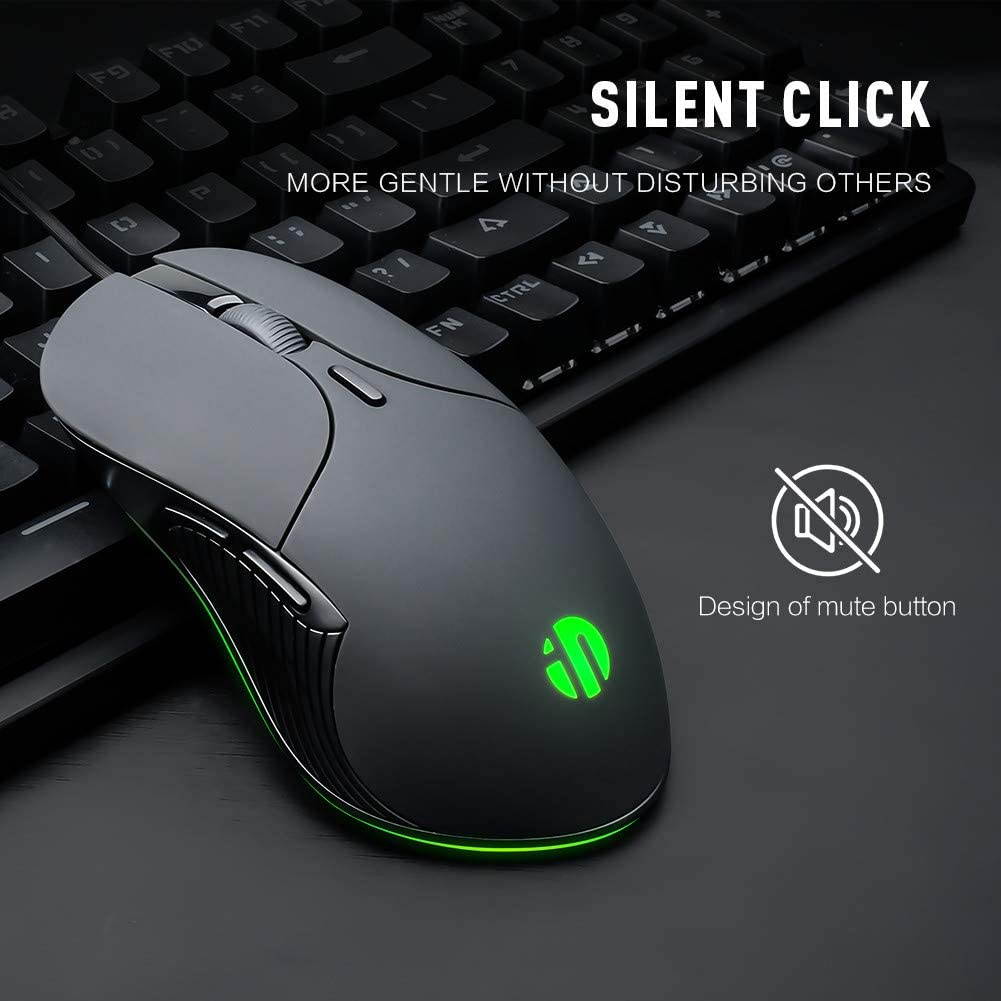 Wired PC Mouse, Silent Click, 4800DPI Adjustable & 6 Programmable Buttons, Optical tracking, Ergonomic Design, Streamlined inphic USB Wired Mouse for PC Laptop Computer Working and Gaming