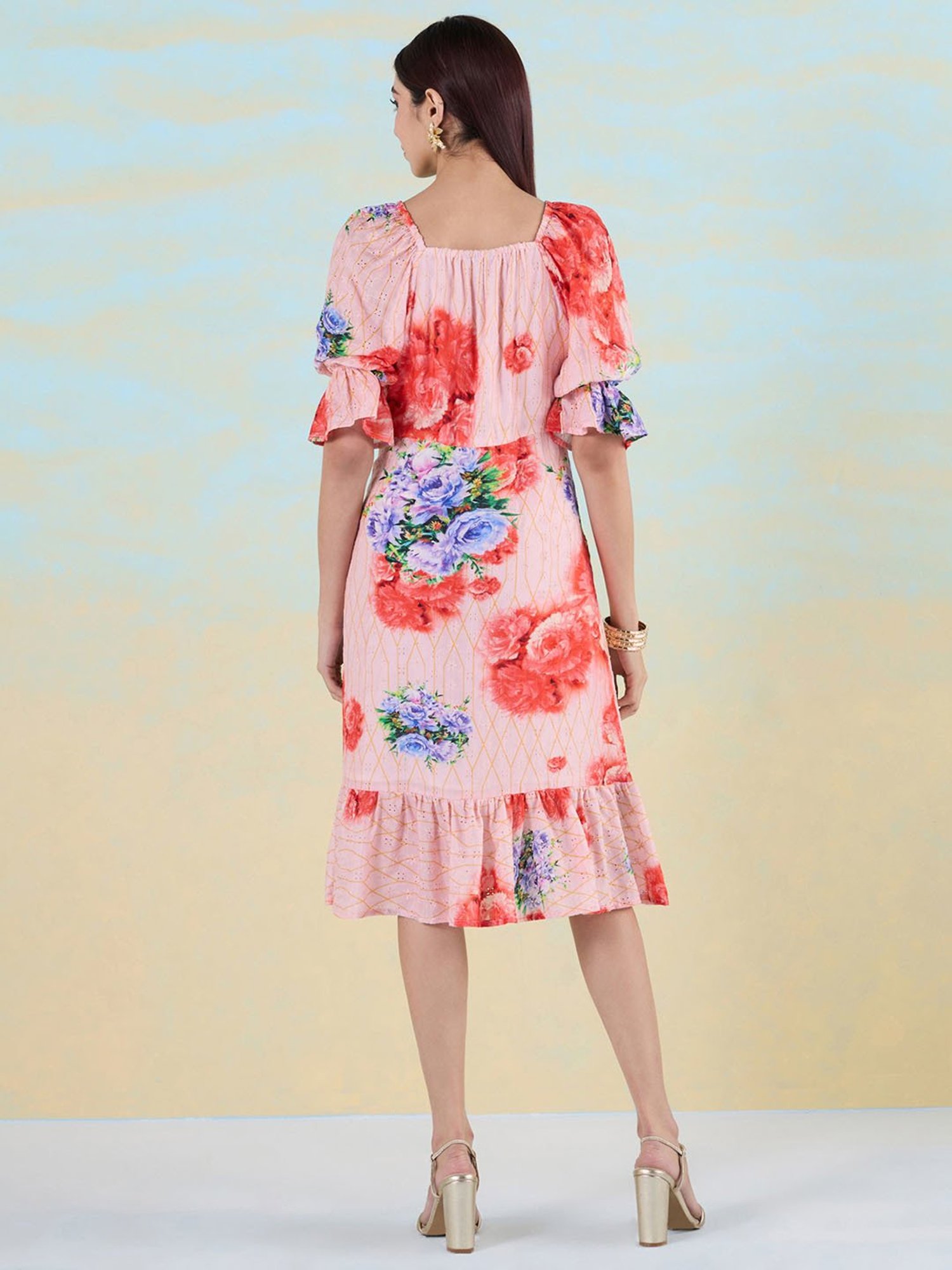 navyasa by liva Peach Floral Print Ethnic Dress